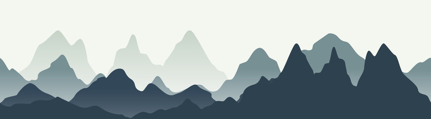 Naklejka premium Horizontal mountain landscape. Seamless mountains background. Outdoor and hiking concept. Vector illustration.