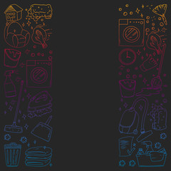 cleaning services company vector monochrome pattern on black background, drawing gradient.