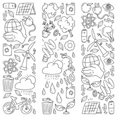 Vector logo, design and badge in trendy drawing style - zero waste concept, recycle and reuse, reduce - ecological lifestyle and sustainable developments icons on monochrome style.