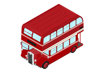 Cartoon double decker bus on a white background. Isometric view. Flat vector.