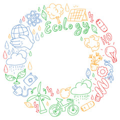 Vector logo, design and badge in trendy drawing style - zero waste concept, recycle and reuse, reduce - ecological lifestyle and sustainable developments icons.
