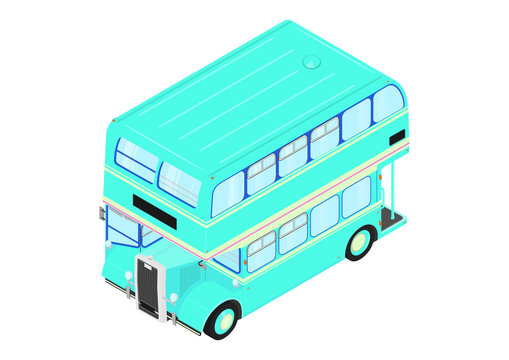 Cartoon double decker bus on a white background. Isometric view. Flat vector.