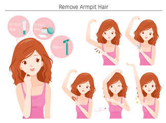 Set Of Young Woman Remove Her Armpit Hair