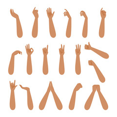 Set Of Forearm And Hand Of Black Skin Human In Various Gestures