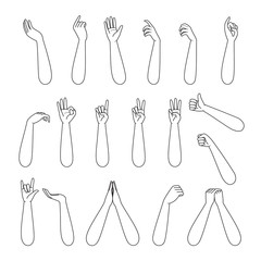 Set Of Forearm And Hand Of Human In Various Gestures, Outline