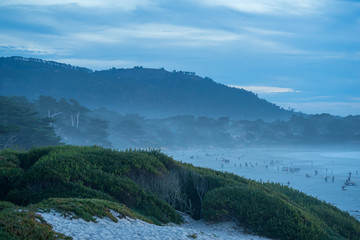 Naklejka na ściany i meble foggy view of ocean at Carmel beach
