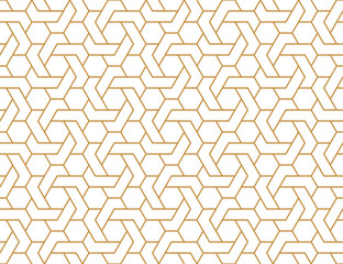 The geometric pattern with lines. Seamless vector background. White and gold texture. Graphic modern pattern. Simple lattice graphic design