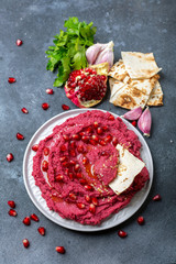Homemade traditional beetroot hummus.