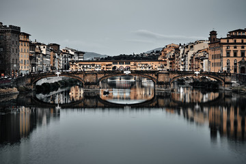 View of Gold Ponte Vecchio Bridge in Florence Arno river