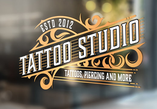Vintage Tattoo Logo Layout with Gold Elements