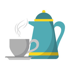 Coffee cup and kettle hot drink Vector illustration