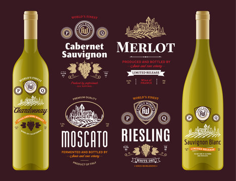 Vector wine labels and bottle mockups