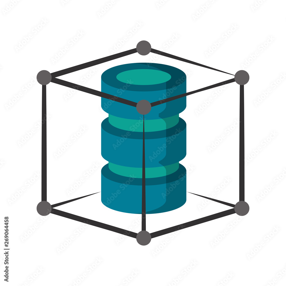 Poster servers disks protected inside cube security system vector illustration