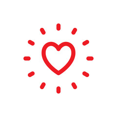 Heart with shine linear icon, love burst symbol, sunshine.