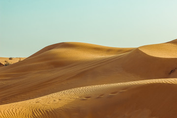 Sand dunes of the desert close up. Dubai 2019.