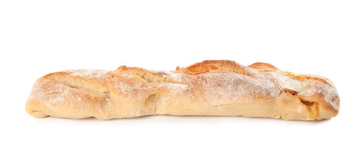 Baguette with cheese isolated on white. Fresh bread