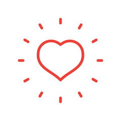 Heart with shine linear icon, love burst symbol, sunshine.