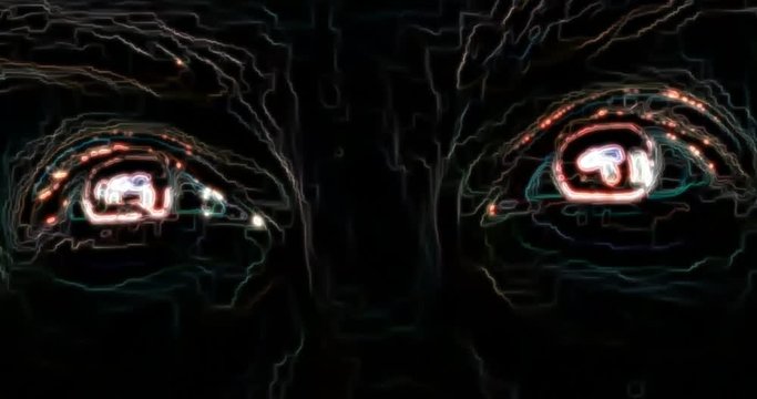 Green pixel eyes symbol on glitch lcd led screen display background animation.. New quality universal close up vintage dynamic animated colorful joyful cool video footage