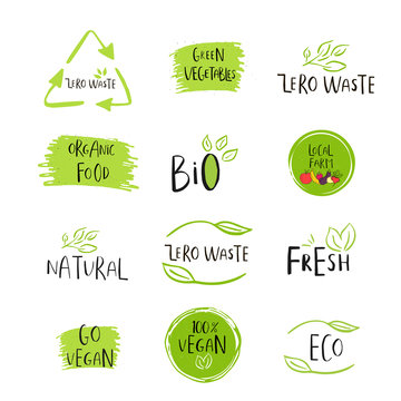 Hand drawn Zero waste logo or sign. Eco badge, tag for shopping, no plastic market, products packaging