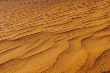 Sand dunes of the desert close up. Dubai 2019