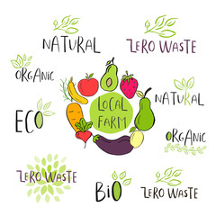 Hand drawn Zero waste logo or sign. Eco badge, tag for shopping, no plastic market, products packaging