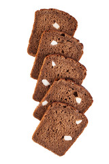 Rye bread slice with fat on a white isolated background