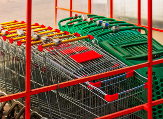 Row of Stacked Supermarket Trolleys