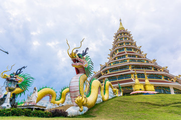 Golden dragon architecture statue in buddhist temple