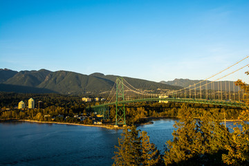 Vancouver's bridge on the sunset. Lions Gate Bridge
