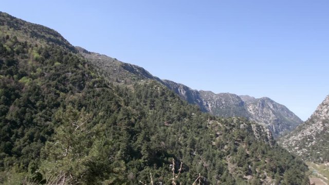 Pan right on forests and mountains at Lassa, Mount Lebanon