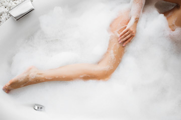 Woman Body In Bath Foam, Top view