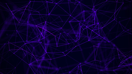 Digital plexus of many glowing lines and dots. Abstract futuristic background. 3D rendering