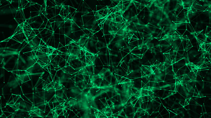 Digital plexus of many glowing lines and dots. Abstract futuristic background. 3D rendering