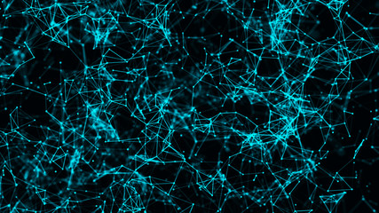Digital plexus of many glowing lines and dots. Abstract futuristic background. 3D rendering