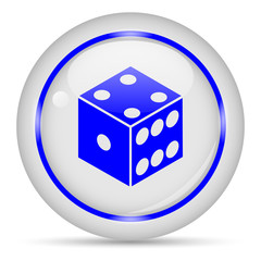 Dice icon. White glossy round vector icon in eps 10. Editable modern design internet button on white background.