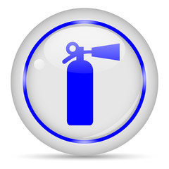 Fire extinguisher icon. White glossy round vector icon in eps 10. Editable modern design internet button on white background.