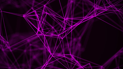 Digital plexus of many glowing lines and dots. Abstract futuristic background. 3D rendering