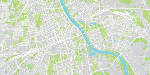 Urban vector city map of Warsaw, Poland - obrazy, fototapety, plakaty