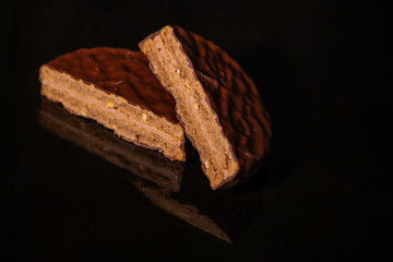 chocolate cookies (sweet dessert). food background. top