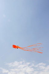 Obraz na płótnie Canvas orange kite flying octopus flying in the blue sky 