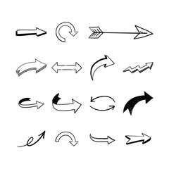 Arrow doodles set. Hand drawn sketch arrows vector collection.