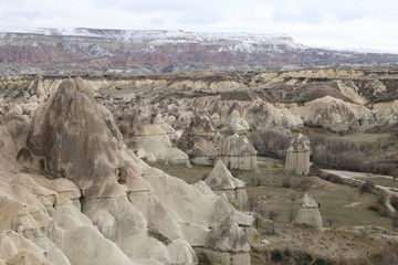 Landscapes of Cappadocia valleys with tuff towers, Turkey