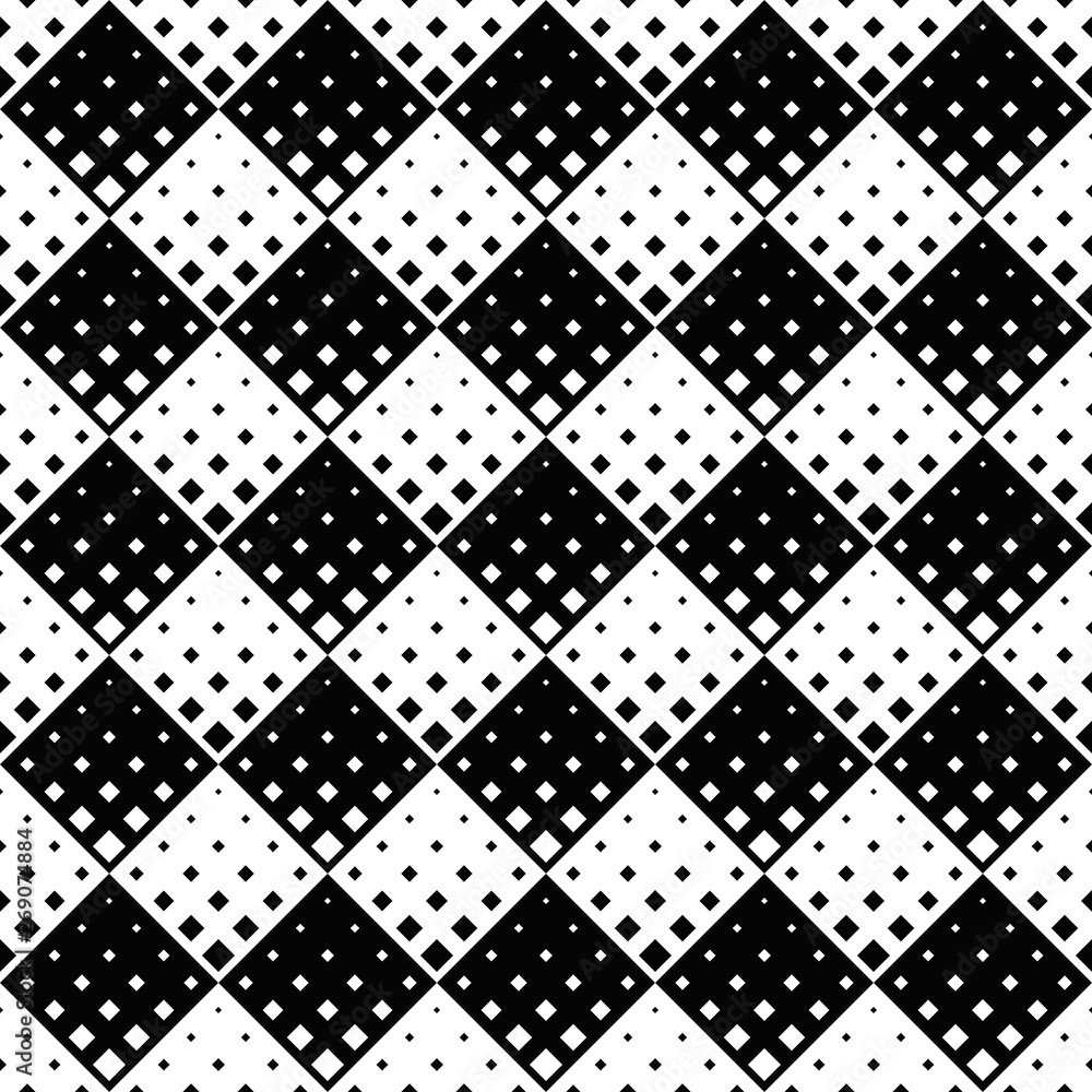 Poster Seamless abstract square pattern background - black and white vector design from diagonal squares