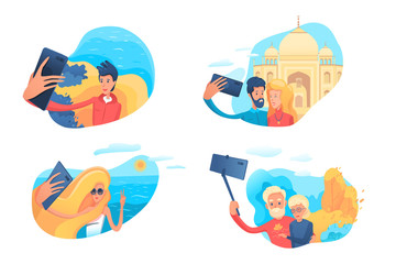 Selfie fans vector illustrations set isolated on white background