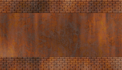 metal rusty corroded plate brick wall