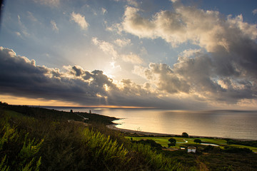 La Alcaidesa urbanization, Cadiz in Spain sunrise with a cloudy horizon and the mediterranean sea