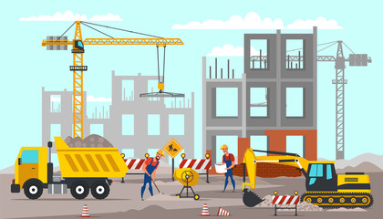 Building construction flat vector illustration