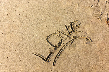 Love word writen in the sea sand