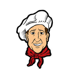 chef in a hat and tie. colored vintage logo, hand drawn sketch on white background. Vector illustration