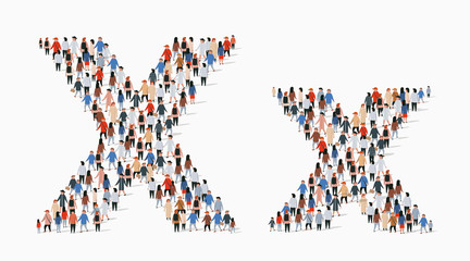 Large group of people in letter X form